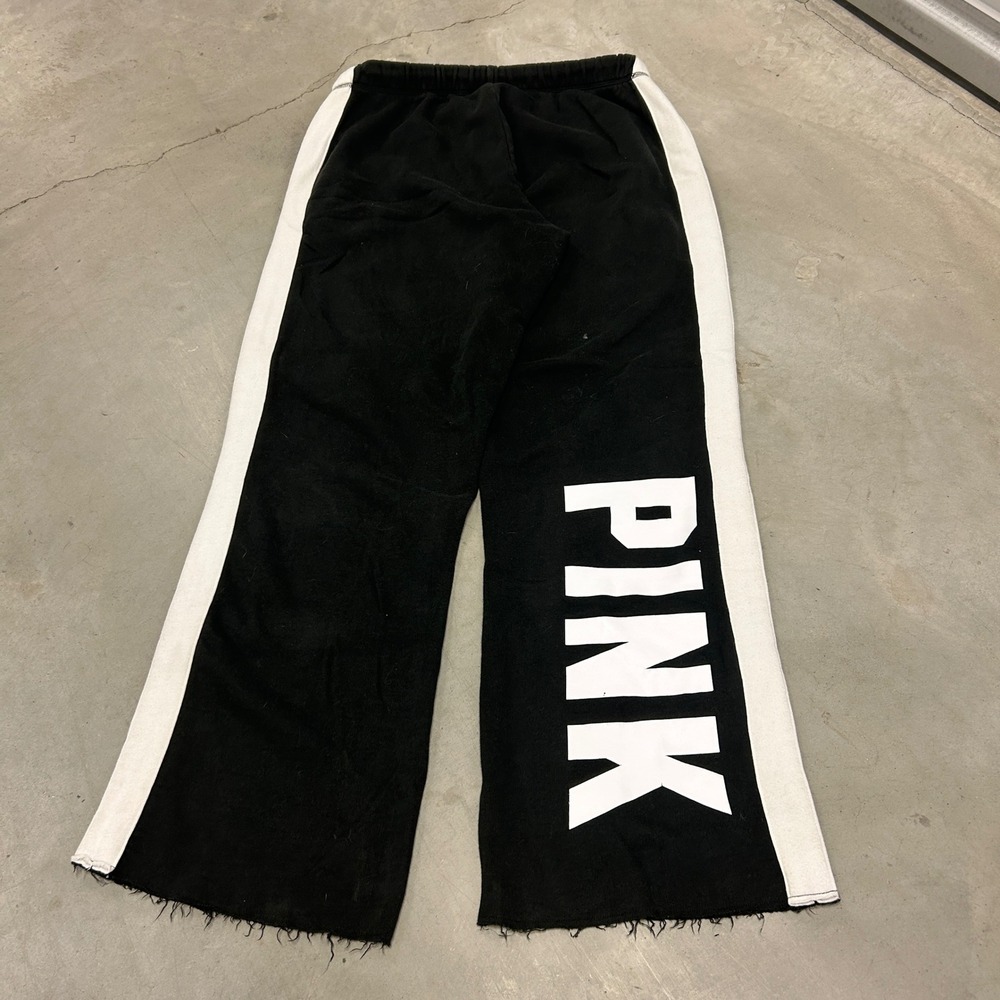 Victoria's Secret PINK Wide Leg Colorblock Sweatpants Black Grey White Medium
